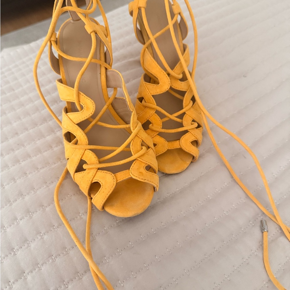 Banana Republic Yellow Lace-Up Suede Heeled Sandals
